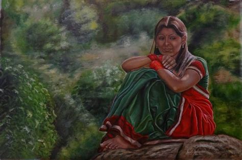 The Girl In Half Saree Indian Oil Paintings RamyaSadasivams Art Gallery