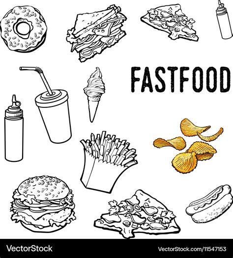 Set of black and white hand drawn fast food Vector Image