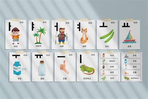 Digital Only Cute Hangeul Hangul Korean Vowel Alphabet Flashcards