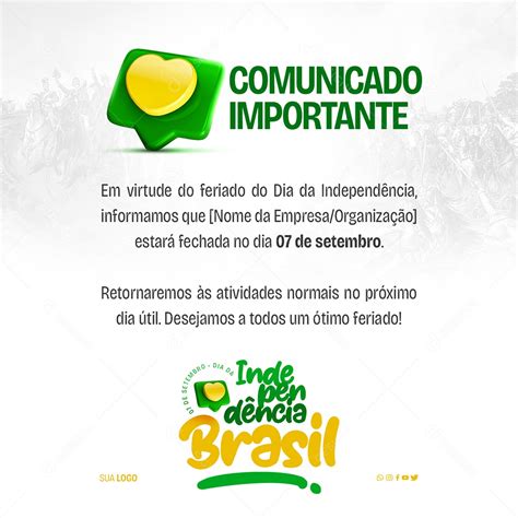 Comunicado Importante Feriado De Setembro Social Media Psd Edit Vel