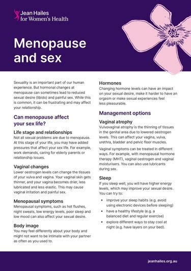 Menopause And Sex Fact Sheet Jean Hailes