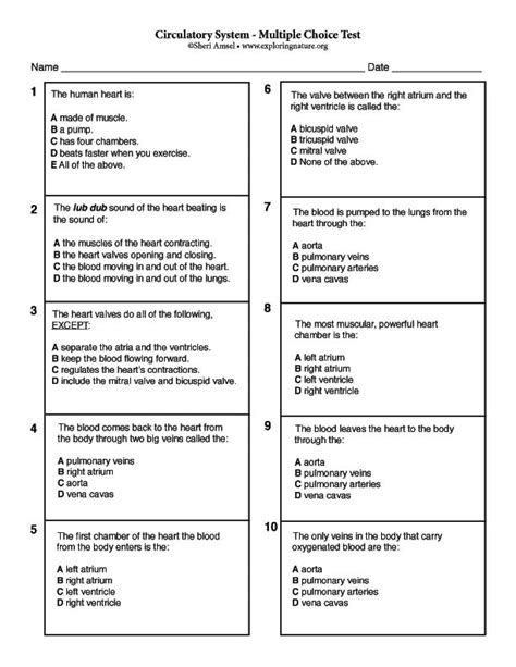 Circulatory System Multiple Choice