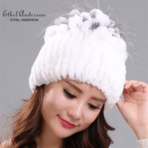 Russia Winter Real Fur Beanies Hat Women 100 Genuine Real Rex Rabbit Hat Elastic Knitted Rex