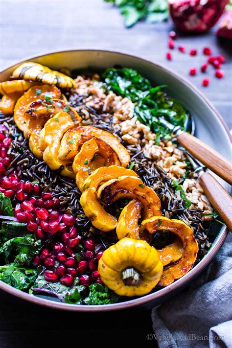 Maple Roasted Delicata Squash Salad With Kale And Wild Rice Vanilla