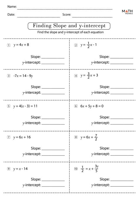 Slope Intercept Form Worksheets With Answer Key