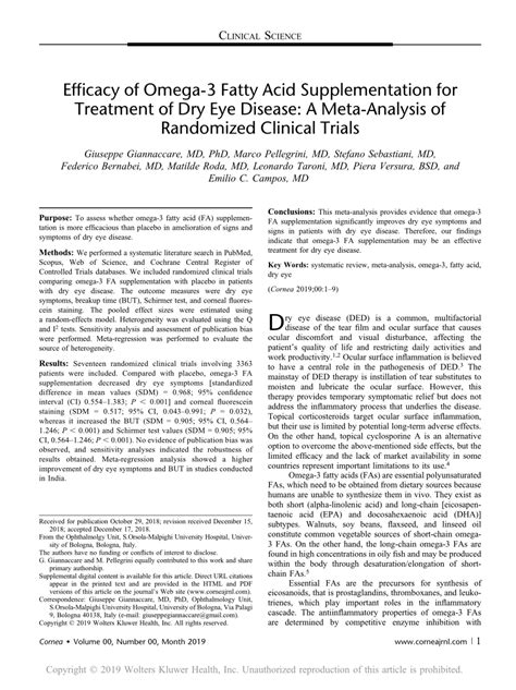 PDF Efficacy Of Omega 3 Fatty Acid Supplementation For Treatment Of