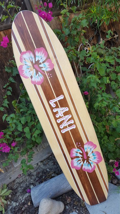 Surfboard Wall Art Surfer Girl Hawaiian Surf Beach Hibiscus Decor