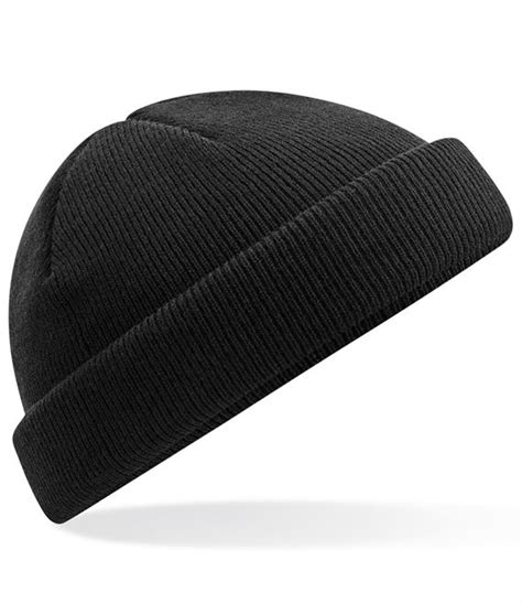 BLACK ACRYLIC TURN UP BEANIE HAT - WHOLESALE