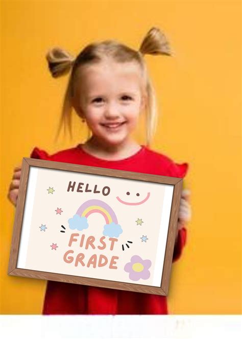 Boho Rainbow Hello First Grade Sign First Day Of First Grade Girl Sign