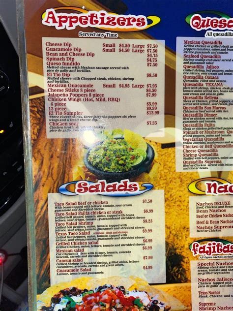 Menu At El Tio Mexican Restaurant Douglasville Ga