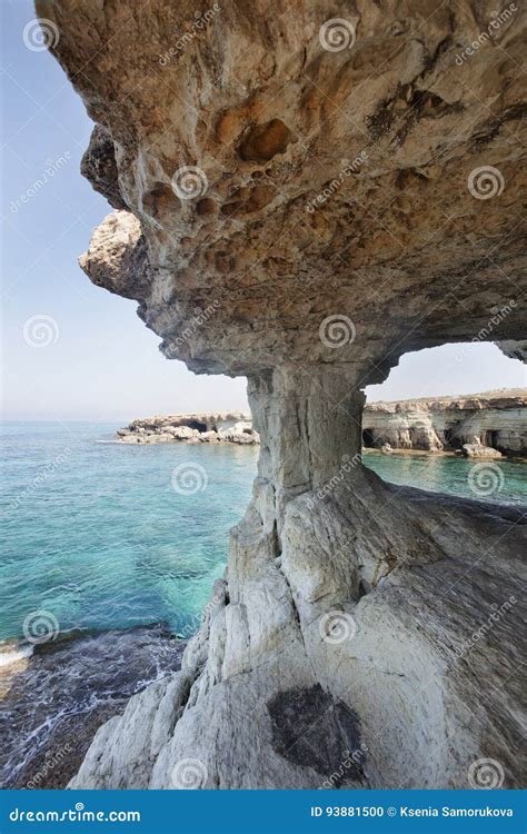 Sea Caves Of Cavo Greco Cape Cyprus Mediterranean Sea Landscape Stock