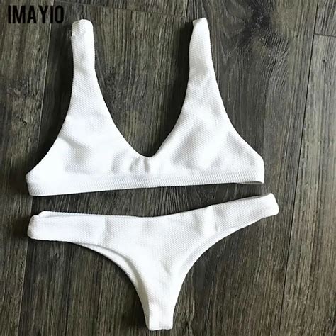 Aliexpress Buy Imayio Bikini Set White Solid Color Swimwear Low