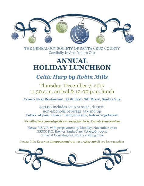 Annual Holiday Luncheon - Genealogical Society of Santa Cruz County