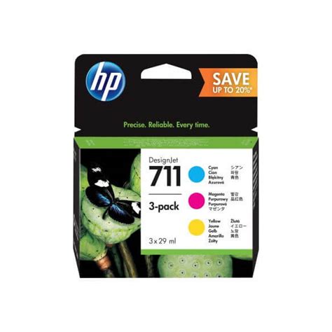 HP 711 Pack De 3 Jaune Cyan Magenta Originale DesignJet