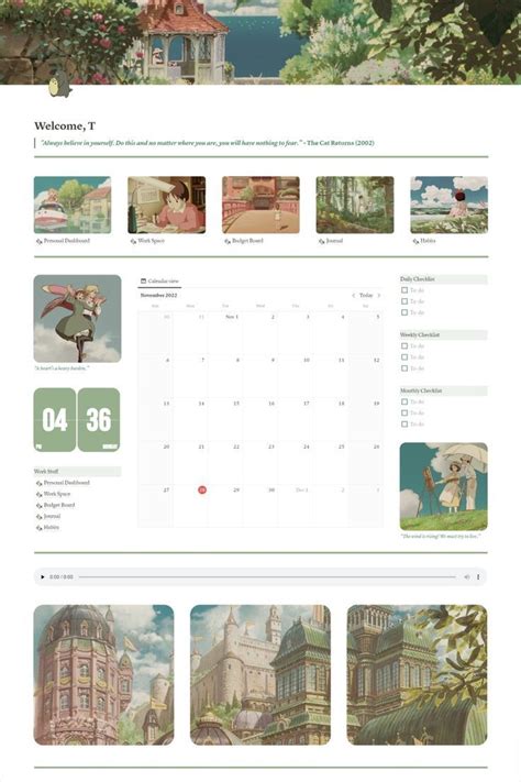 Aesthetic Cottagecore Studio Ghibli Notion Template Notions