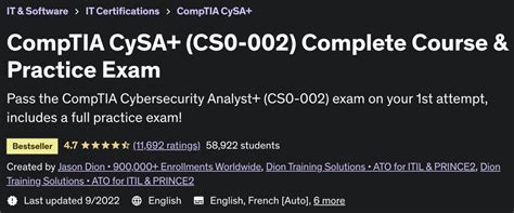 Udemy Comptia Cysa Cs Complete Course Practice Exam