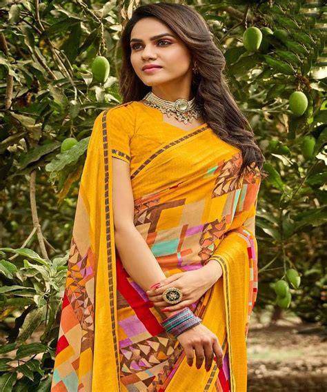 Multicolor Color Georgette Saree With Fancy Border And Blouse Piece Roop Kashish 4144540