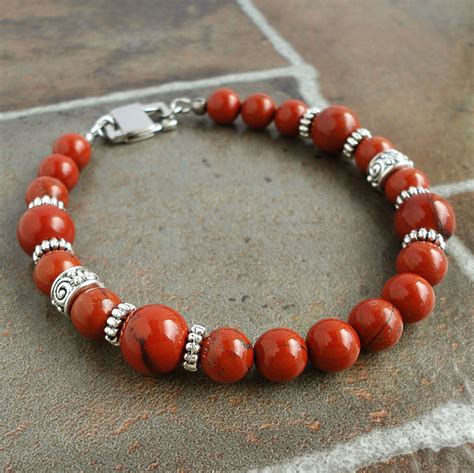 Red Jasper Stone Mens Bracelet Beaded Red Jewelry For Men And Unisex