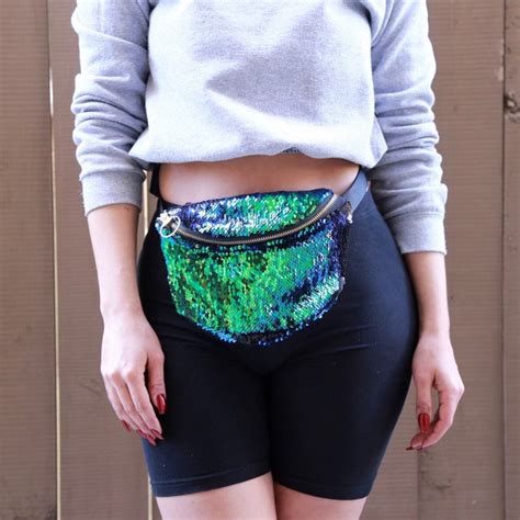 Green Blue Black Mermaid Moveable Reversible Sequin Fanny Pack Bum