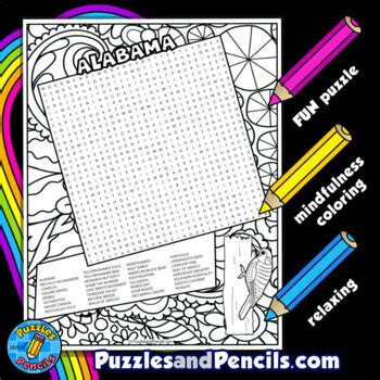 Alabama Word Search Puzzle Activity Page With Coloring US States Series