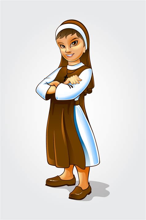 Nun cartoon character. Smiling catholic sister. Vector illustration on white background ...