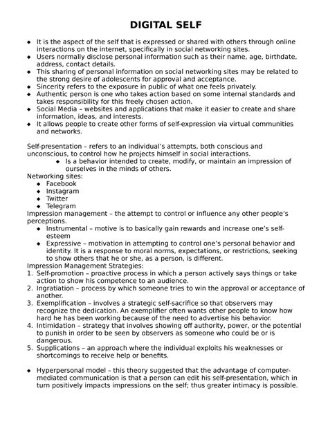 UTS Digital SELF - Understanding the self - DIGITAL SELF It is the