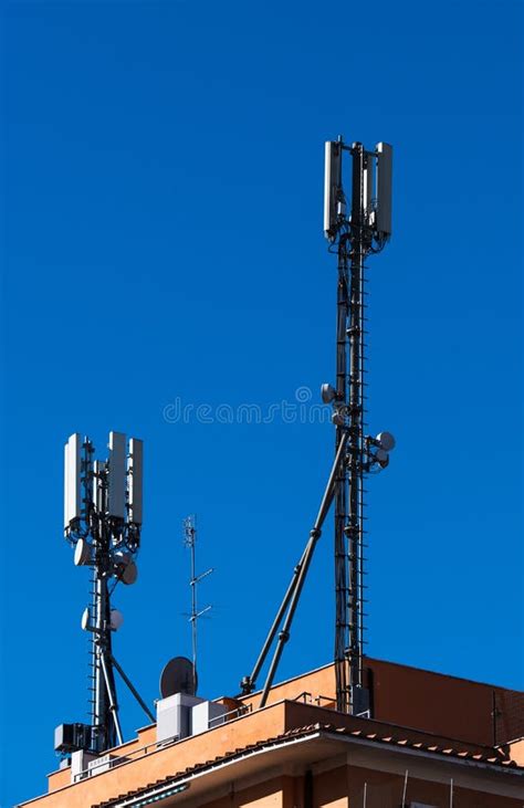 Mobile Phone Antennas On Building Roof Stock Photo Image Of Equipment