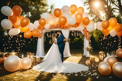 wedding ceremony with orange and gold balloons. AI-Generated 31288128 ...