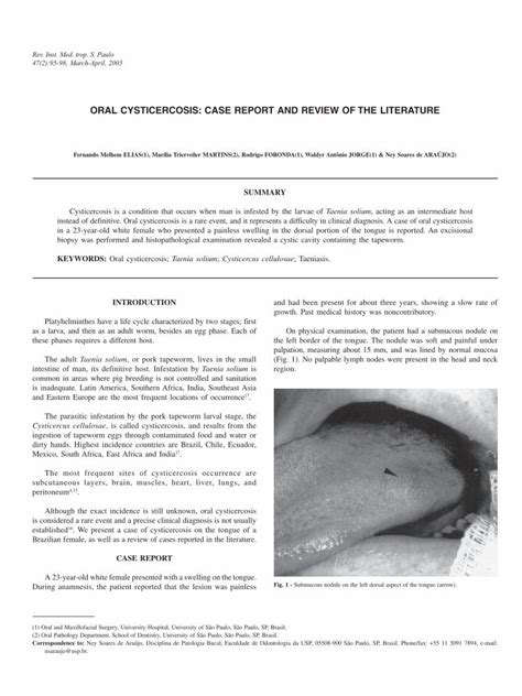 Pdf Oral Cysticercosis Case Report And Review Of The