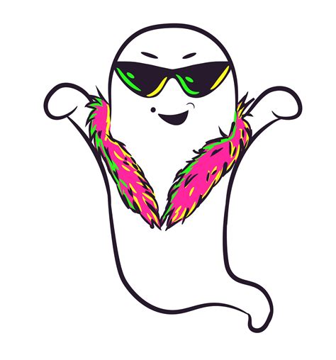 Fabulous Ghost With Sunglasses And A Pink Feathers Scarf Fashion And Glamourous Cartoon Mascot