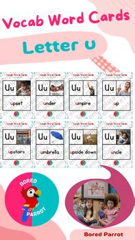 Kindergarten Vocabulary Cards | Letter U | Phonics | Writing | Reading