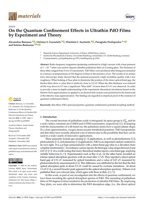 Pdf On The Quantum Confinement Effects In Ultrathin Pdo Films By