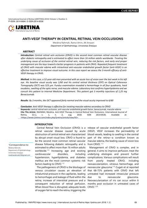 PDF Anti VEGF Therapy In Central Retinal Vein Occlusions