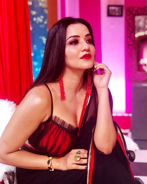 Monalisa Looks Hot And Sexy In Black Sheer Saree Look And Bold Red Lips