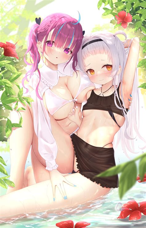 Saki Saki Paint Hololive Minato Aqua Murasaki Shion Bikini Erect