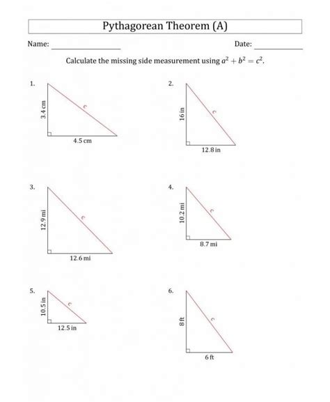 Pythagorean Theorem Definition With Worksheet