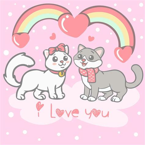 Casal Amor De Gatos Fofos De Desenho Animado 5276457 Vetor No Vecteezy