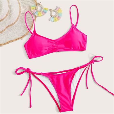 Bikini Maillot de bain deux pièces sexy pour femmes Rose vif