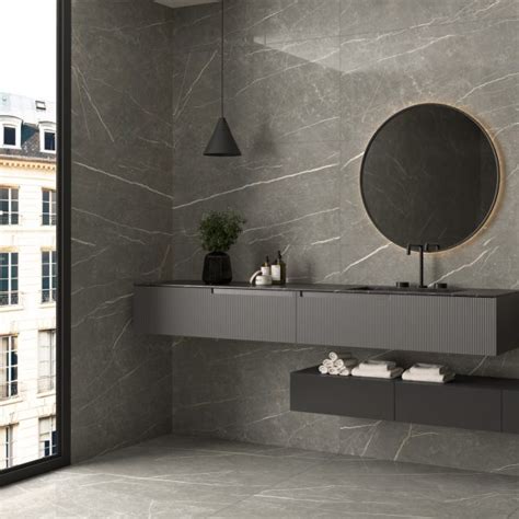 Elite Graphite Polished Porcelain Tiles 90 X 90cm Total Look Tiles