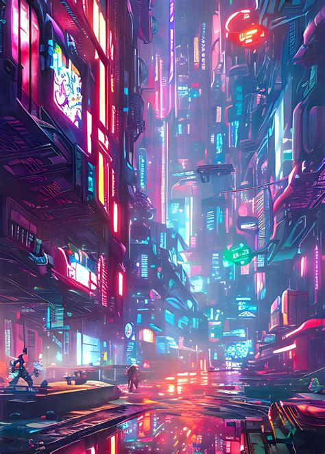 Cyberpunk City Of Lights Poster Picture Metal Print Paint By Alex