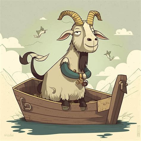 Premium Ai Image Cartoon Goat In A Boat With A Bird Flying Around