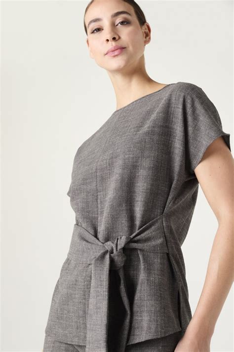 Sj Womens Linen Blend Tie Tunic Charcoal Sj