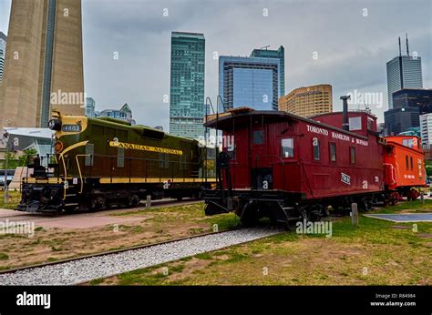 Old train at the National Rail Museum. On the side the inscription of the company Canadian ...