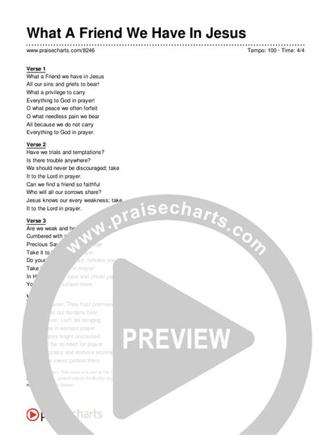 What A Friend We Have In Jesus Chords PDF (Traditional Hymn) - PraiseCharts