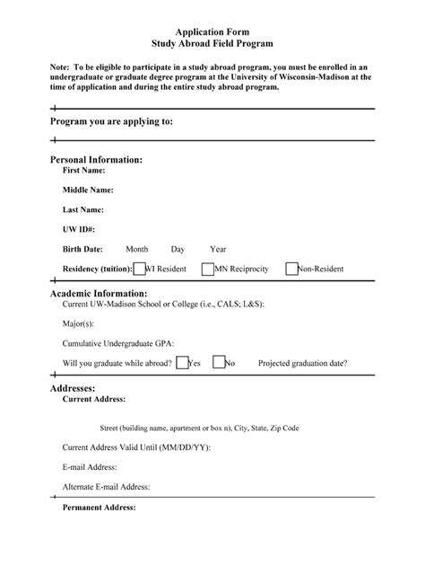 Fillable Online Ip Cals Wisc Application For Study Abroad Field Program