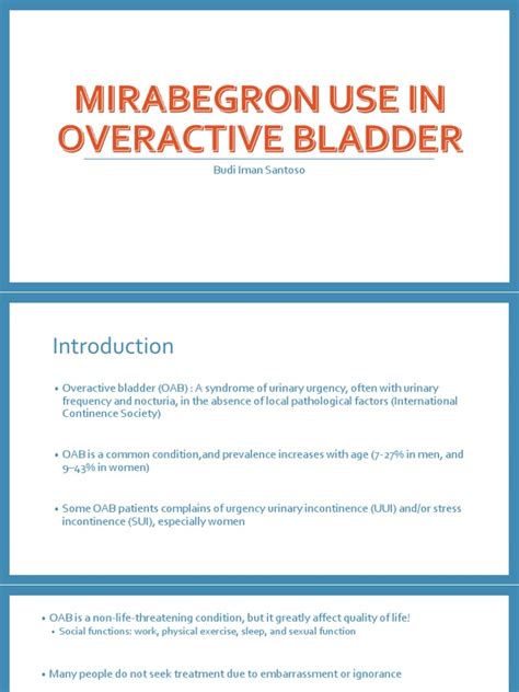 Prof Budi Mirabegron Use In Overactive Bladder Pdf Urinary