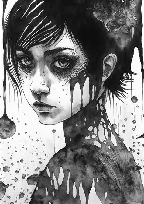 Anime Art Print,black and White Wall Art,dark Art Print - Etsy