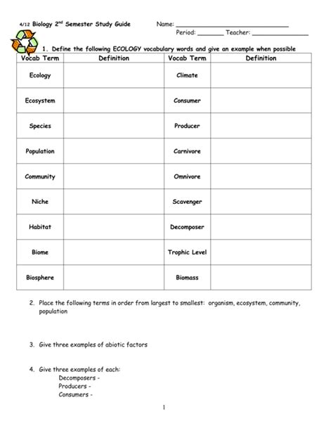 Biology First Semester Final Exam Study Guide