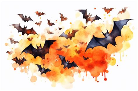 Watercolor Group Of Halloween Bats By mamimo shop | TheHungryJPEG