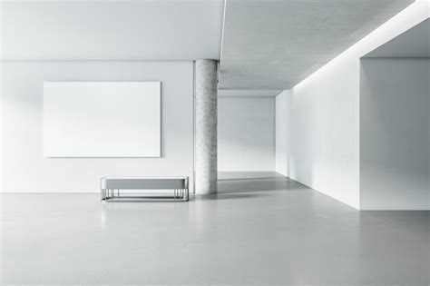 Premium Photo Modern White Concrete Gallery Interior With Panoramic